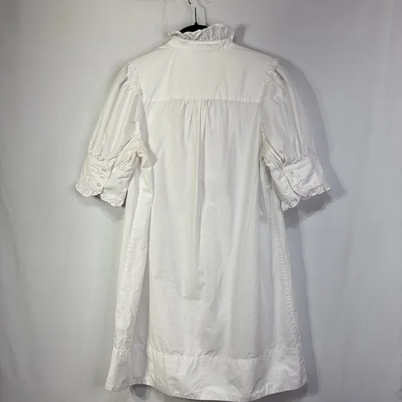 🛹 banana republic, short sleeve white Poplin ruffle neck dress
