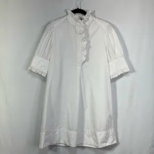🛹 banana republic, short sleeve white Poplin ruffle neck dress