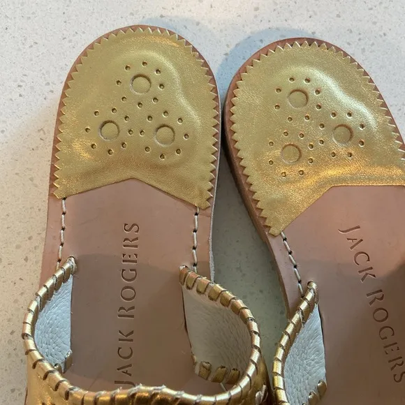10.5 🔖 JACK ROGERS Women's Jacks Slip-On Flat Sandals Platinum Gold-