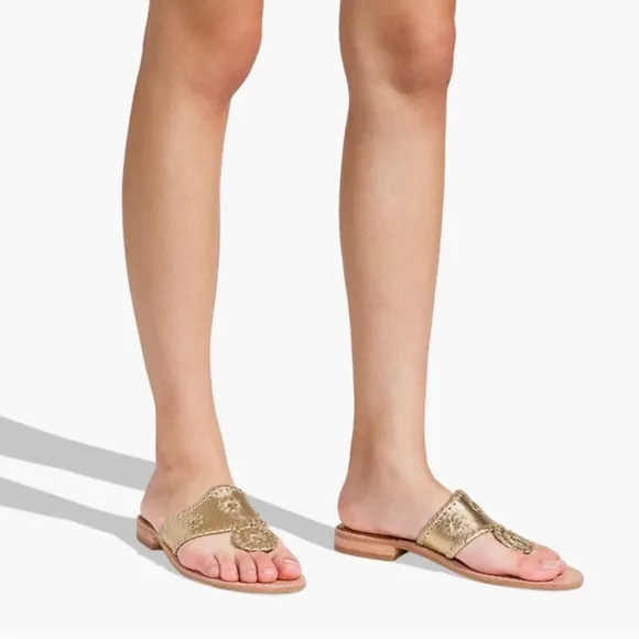 10.5 🔖 JACK ROGERS Women's Jacks Slip-On Flat Sandals Platinum Gold-