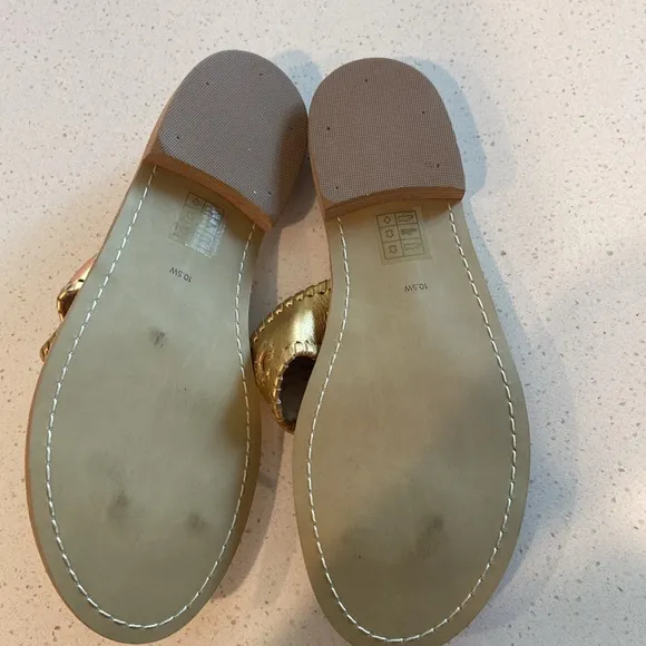 10.5 🔖 JACK ROGERS Women's Jacks Slip-On Flat Sandals Platinum Gold-