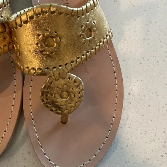 10.5 🔖 JACK ROGERS Women's Jacks Slip-On Flat Sandals Platinum Gold-