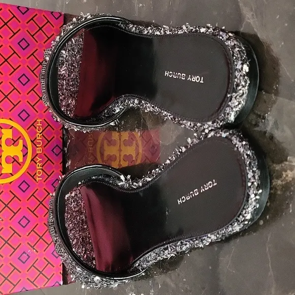 $328 Tory Burch Eleanor Pave Slide Sparkle Jacquard Slip-On Sandals 8