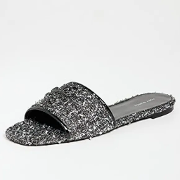 $328 Tory Burch Eleanor Pave Slide Sparkle Jacquard Slip-On Sandals 8