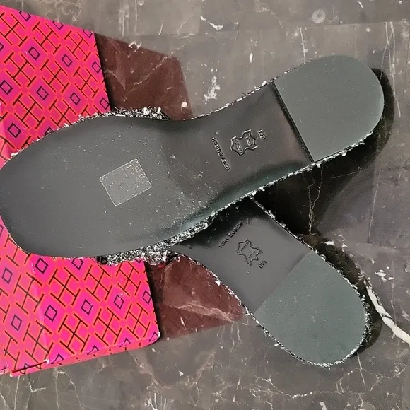 $328 Tory Burch Eleanor Pave Slide Sparkle Jacquard Slip-On Sandals 8