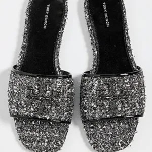 $328 Tory Burch Eleanor Pave Slide Sparkle Jacquard Slip-On Sandals 8