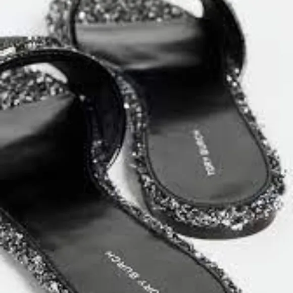 $328 Tory Burch Eleanor Pave Slide Sparkle Jacquard Slip-On Sandals 8