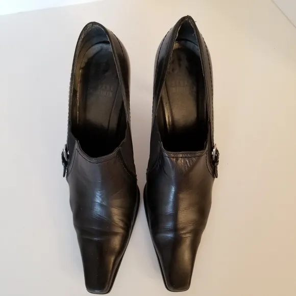 #4054 Stuart Weitzman Black Leather Global 3&quot; Hells Elegant Day-to-Night shoes 7