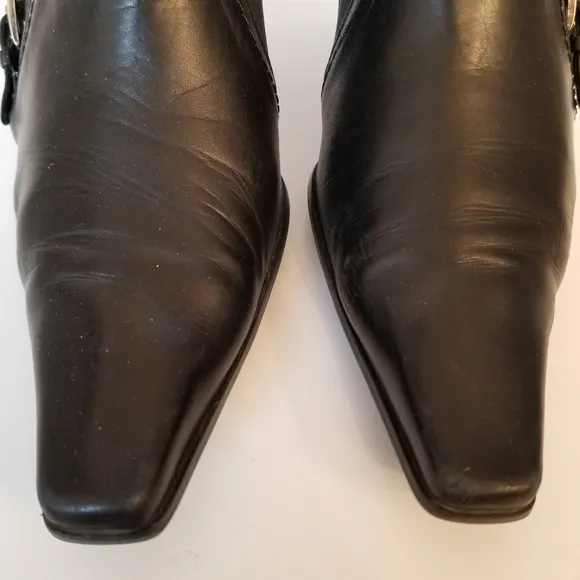 #4054 Stuart Weitzman Black Leather Global 3&quot; Hells Elegant Day-to-Night shoes 7