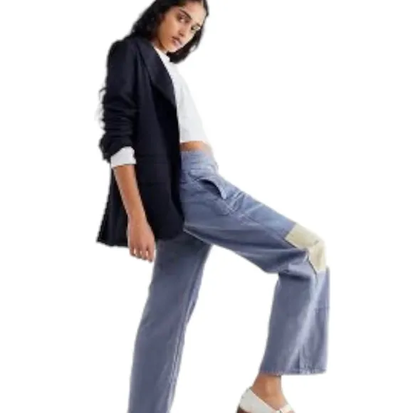 #41 SANDRINE ROSE by Free People French Worker Wide Leg Size 31 Light Wash Jeans