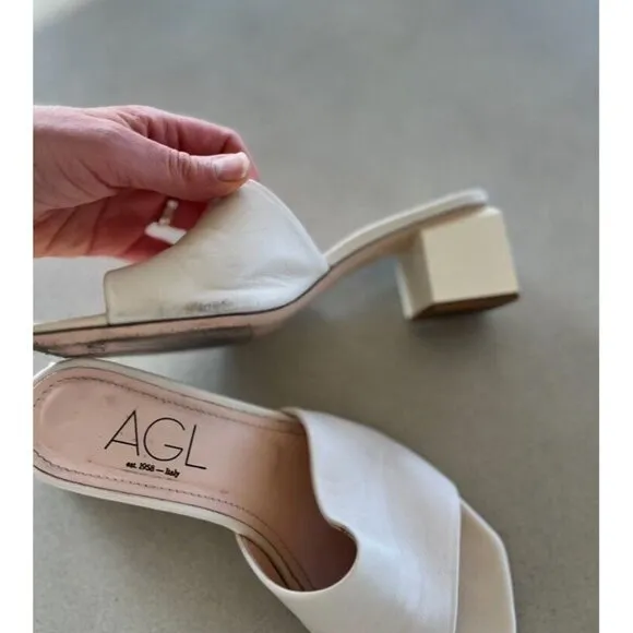 $450 Agl Women's Angie Open Toe Pump Sandals Cream Leather Slip On 37 6