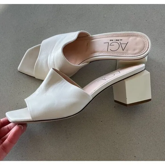 $450 Agl Women's Angie Open Toe Pump Sandals Cream Leather Slip On 37 6