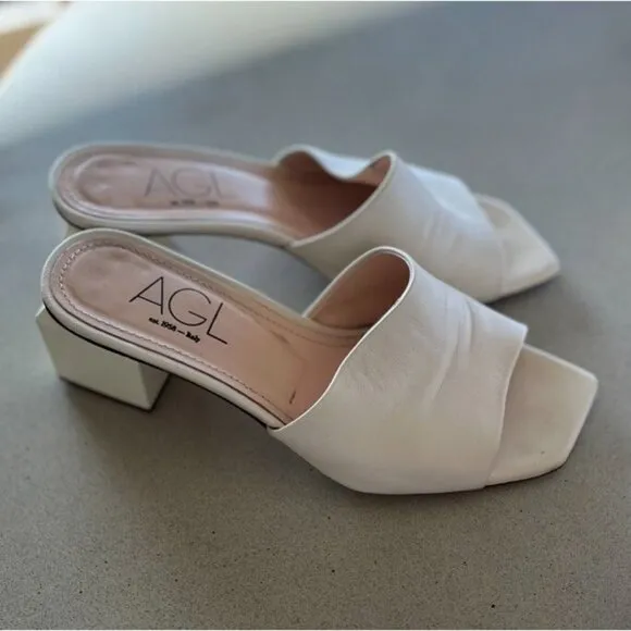 $450 Agl Women's Angie Open Toe Pump Sandals Cream Leather Slip On 37 6