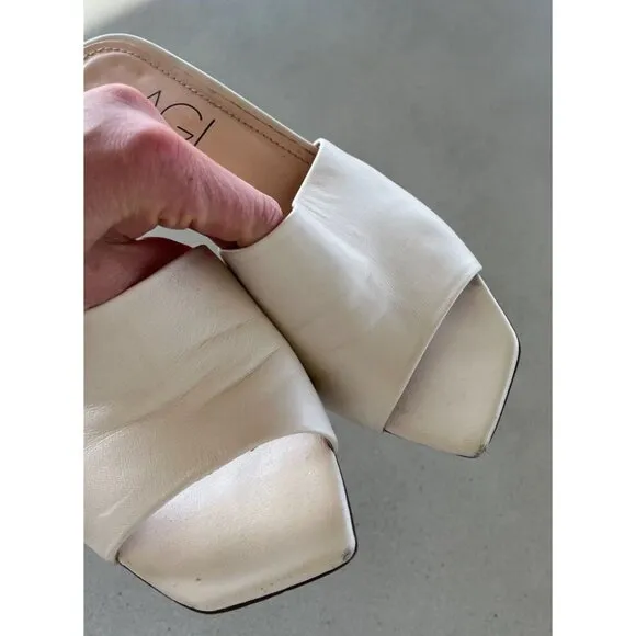 $450 Agl Women's Angie Open Toe Pump Sandals Cream Leather Slip On 37 6