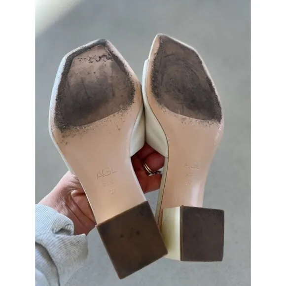 $450 Agl Women's Angie Open Toe Pump Sandals Cream Leather Slip On 37 6