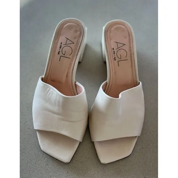 $450 Agl Women's Angie Open Toe Pump Sandals Cream Leather Slip On 37 6
