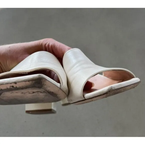 $450 Agl Women's Angie Open Toe Pump Sandals Cream Leather Slip On 37 6