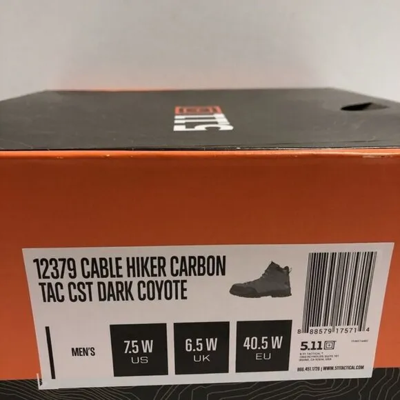 5.11 Tactical Men’s Cable Hiker Carbon, Brown Hiking Boots, Size 7.5W