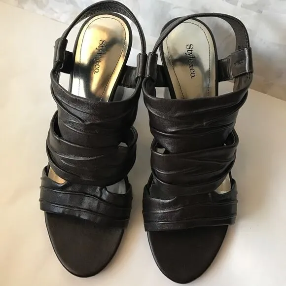 A8). Style &amp; Co Open Toes Wedges Dark Chocolate 5.5M