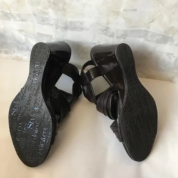 A8). Style &amp; Co Open Toes Wedges Dark Chocolate 5.5M