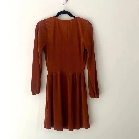 🍁Abercrombie &amp; Fitch Satin Pleated Wrap Mini Dress -Burnt Orange Spice/Rust, S