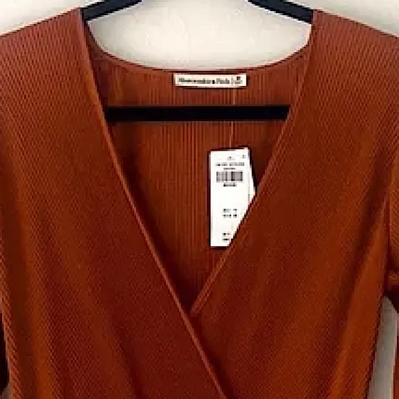 🍁Abercrombie &amp; Fitch Satin Pleated Wrap Mini Dress -Burnt Orange Spice/Rust, S