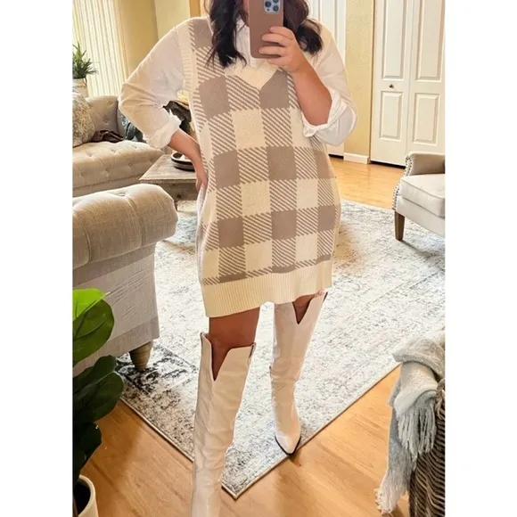 Abercrombie &amp; Fitch Sweater Vest Mini Dress Check