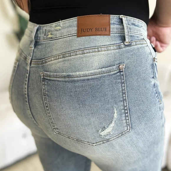 Acid Wash High-Rise Retro Flare Bell Bottom Skinny Stretch Jean Pants Judy Blue