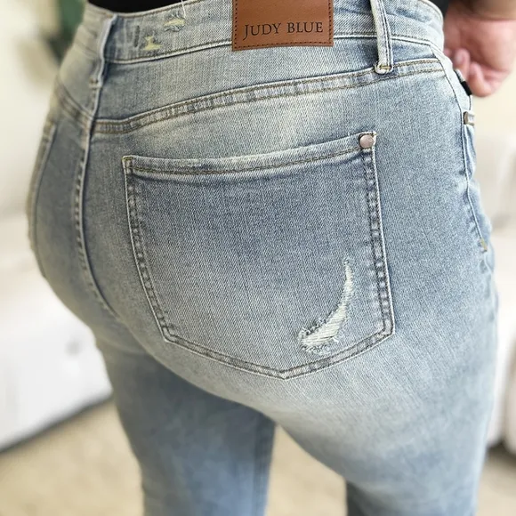 Acid Wash High-Rise Retro Flare Bell Bottom Skinny Stretch Jean Pants Judy Blue