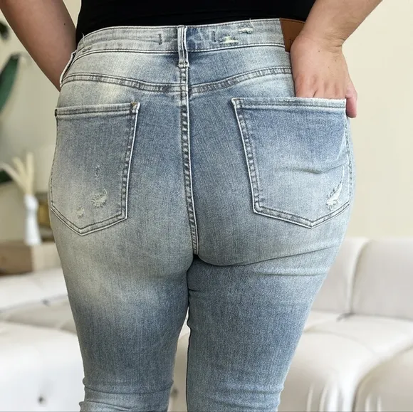 Acid Wash High-Rise Retro Flare Bell Bottom Skinny Stretch Jean Pants Judy Blue