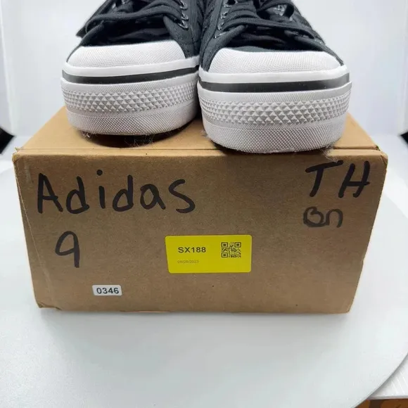 Addidas Womens NIZZA Sneakers Casual Shoes Lace-Up Low Top Black/White Size 9