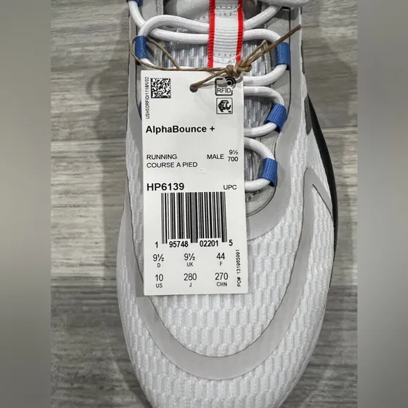 Adidas AlphaBounce   White Silver Red Blue Running Shoes HP6139 Men Size‎ 10 NEW