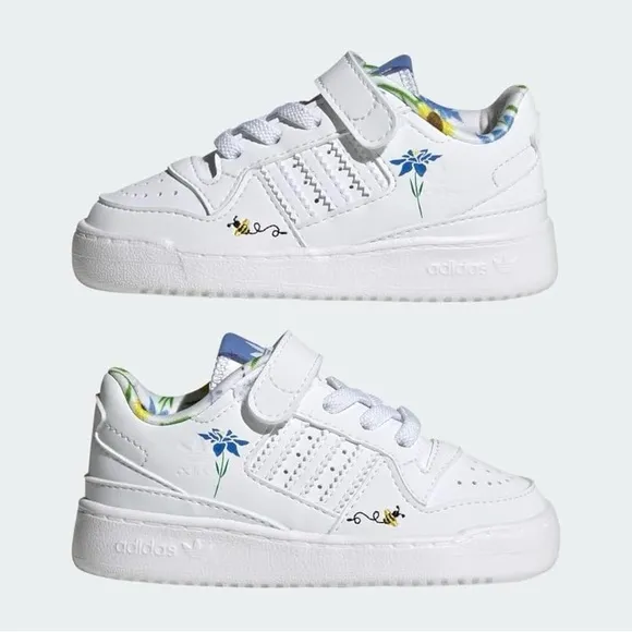 Adidas Forum Low Save The Bees White Toddler Sneakers with Floral Design