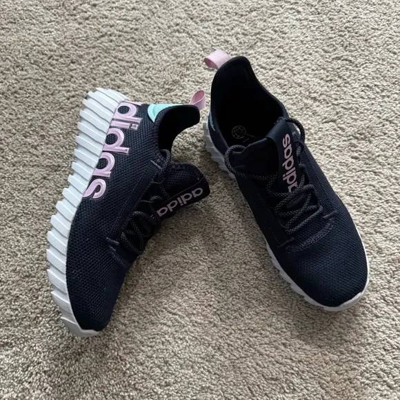Adidas Kaptir 3.0 Sneaker Running Shoes Big Girls Size 4 Dark Navy Blue w/ Pink