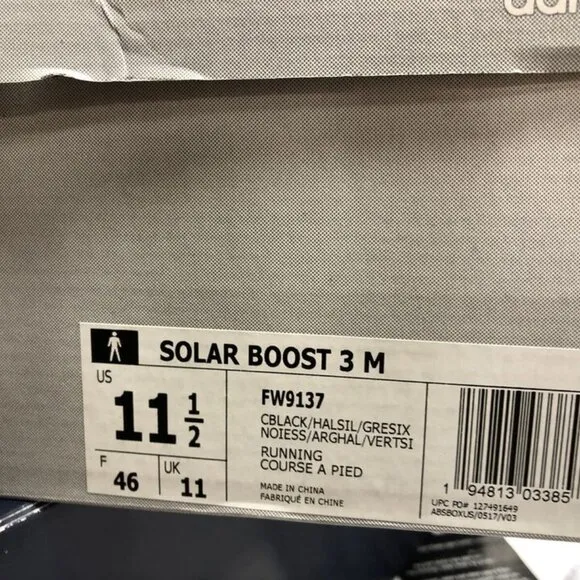 adidas Mens Solar Boost 3 Running Shoes Black Size 11.5M