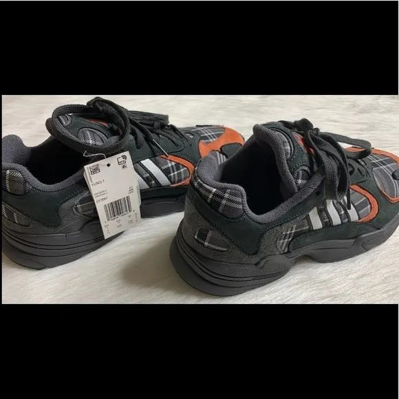 Adidas Mens Yung-1 Plaid Solid Grey Orange Shoes