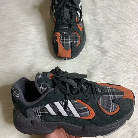 Adidas Mens Yung-1 Plaid Solid Grey Orange Shoes