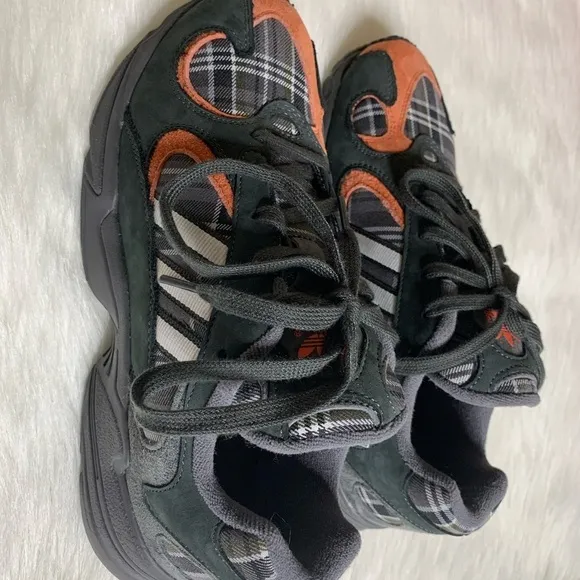 Adidas Mens Yung-1 Plaid Solid Grey Orange Shoes