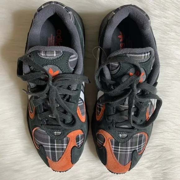 Adidas Mens Yung-1 Plaid Solid Grey Orange Shoes