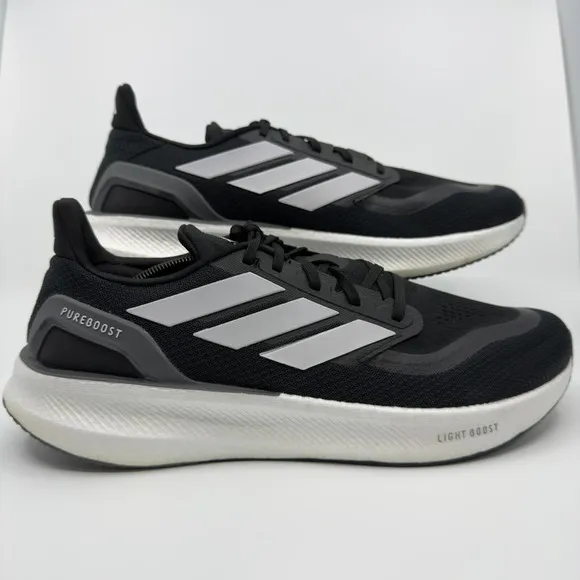 Adidas Pureboost 5 Mens 13 Black White Running Shoe Light Boost 3 Stripe Trainer