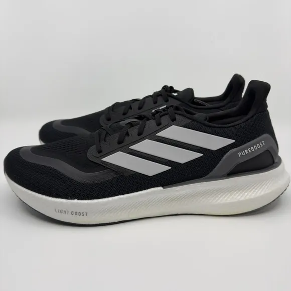 Adidas Pureboost 5 Mens 13 Black White Running Shoe Light Boost 3 Stripe Trainer