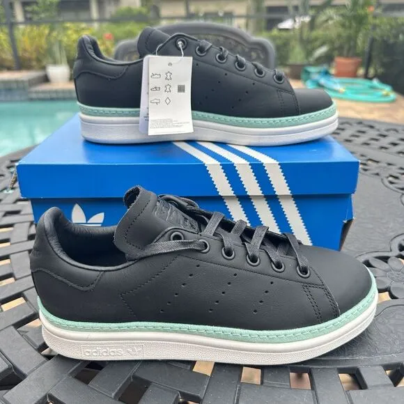 Adidas Stan Smith New Bold Black Mint Women's Athletic Shoes BD8067 Size 5.5