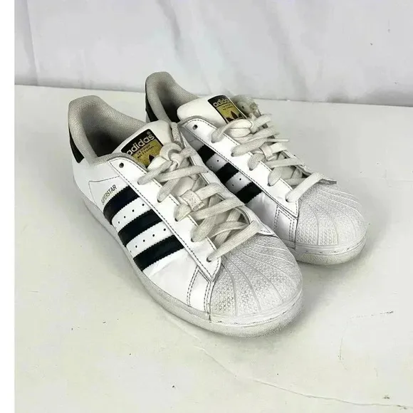 Adidas Superstar Leather 3-Stripe Shoes Mens 5.5 White Black Leather 789006