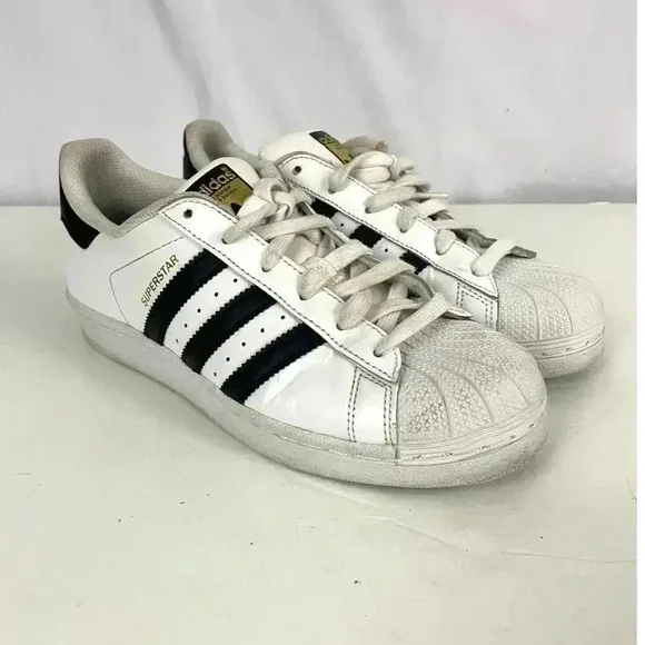 Adidas Superstar Leather 3-Stripe Shoes Mens 5.5 White Black Leather 789006