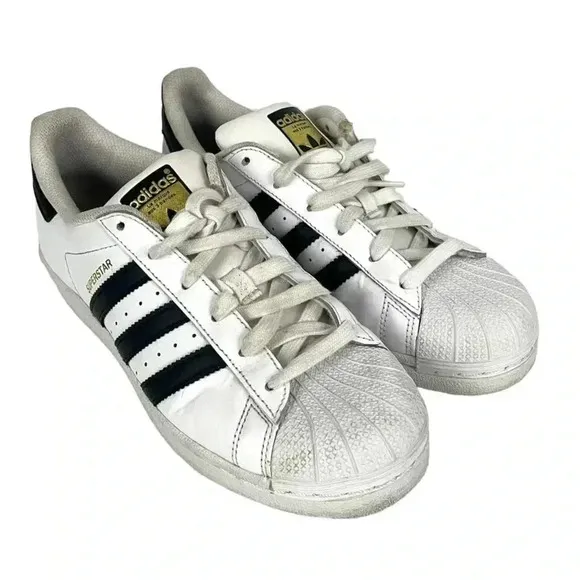 Adidas Superstar Leather 3-Stripe Shoes Mens 5.5 White Black Leather 789006