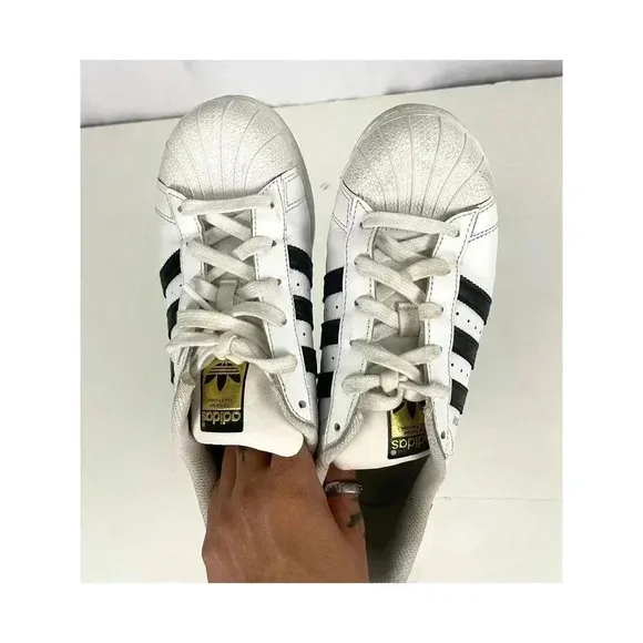 Adidas Superstar Leather 3-Stripe Shoes Mens 5.5 White Black Leather 789006