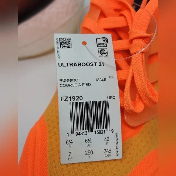 Adidas UltraBoost Men's Shoes 21 Screaming Orange Running FZ1920 Size 7 New