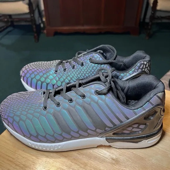 adidas ZX Flux Xeno Reflective Sneaker Shoes Men's Size 9.5 Black Low‎ Top Snake