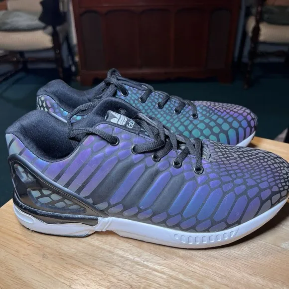 adidas ZX Flux Xeno Reflective Sneaker Shoes Men's Size 9.5 Black Low‎ Top Snake
