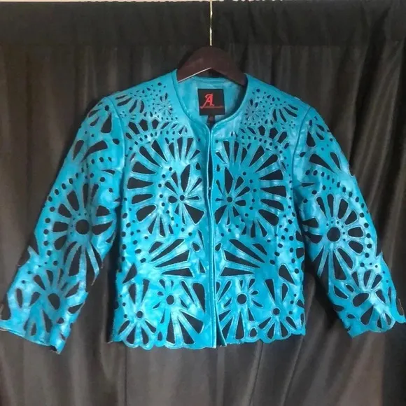 Adrienne‎ Landau Teal Faux Leather Jacket XS